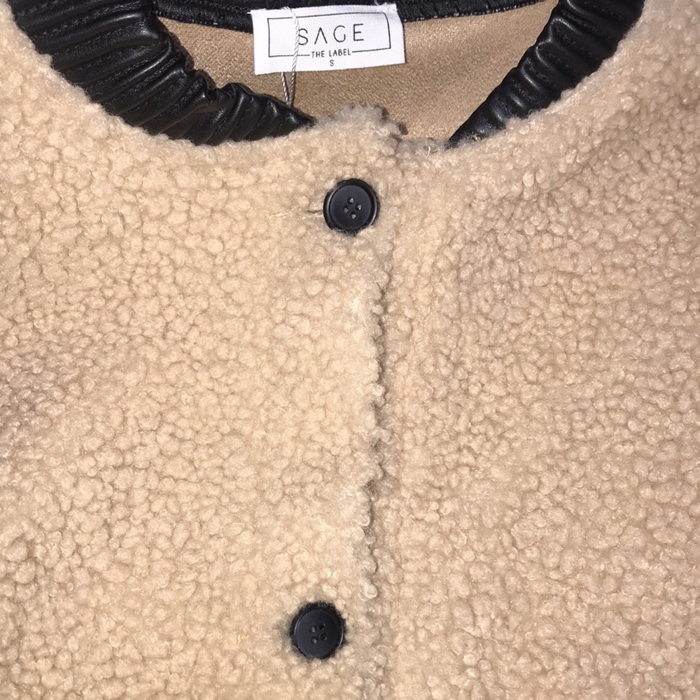 Sage The Label Not From Around Faux Leather Teddy Coat Size Small - Picture 7 of 11